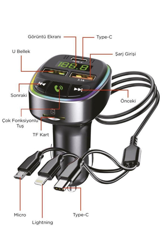 Bluetooth FM Transmitter Kablolu